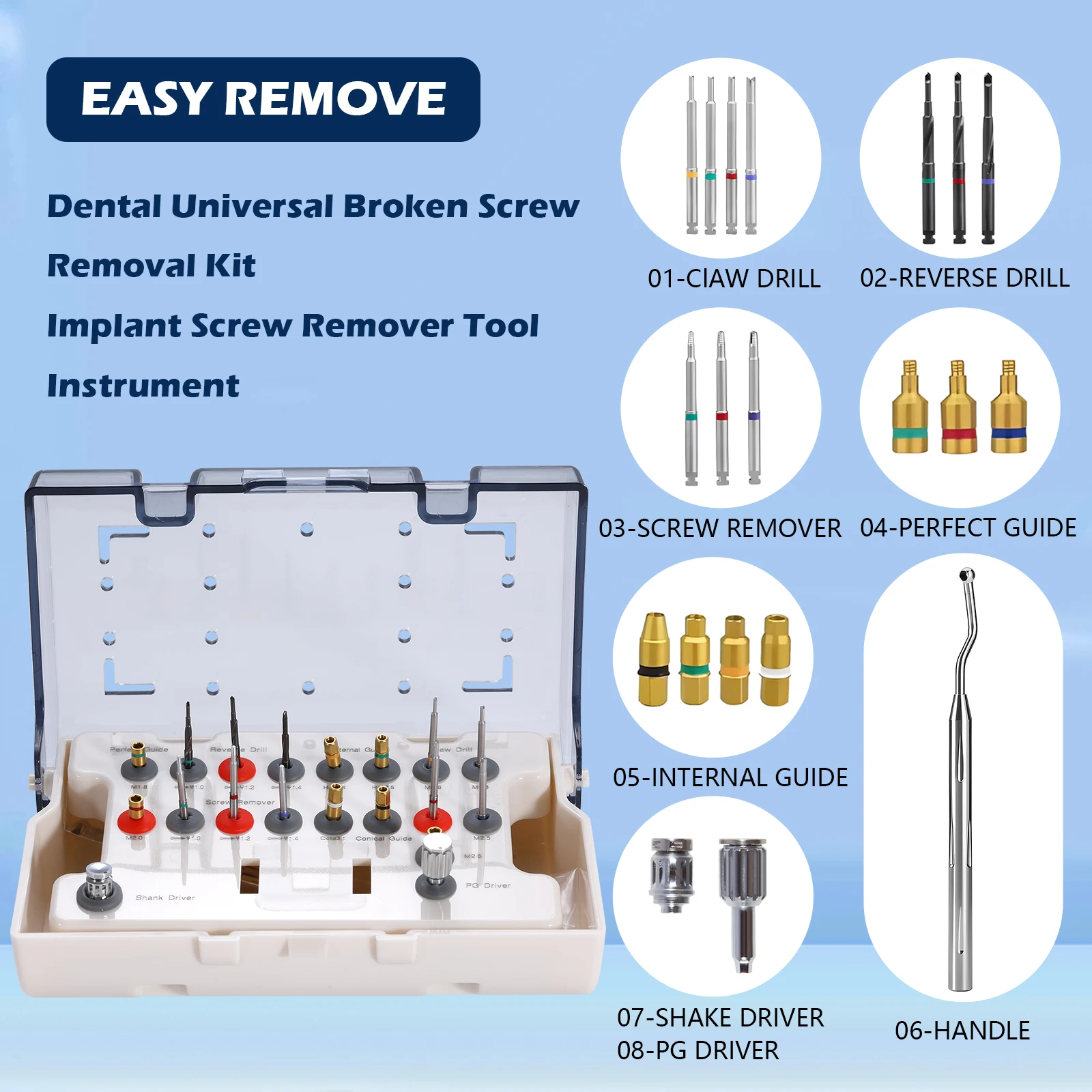 

Стоматологический универсальный набор для удаления сломанного винта, инструмент для удаления винтов для имплантата, инструмент, система имплантации из нержавеющей стали