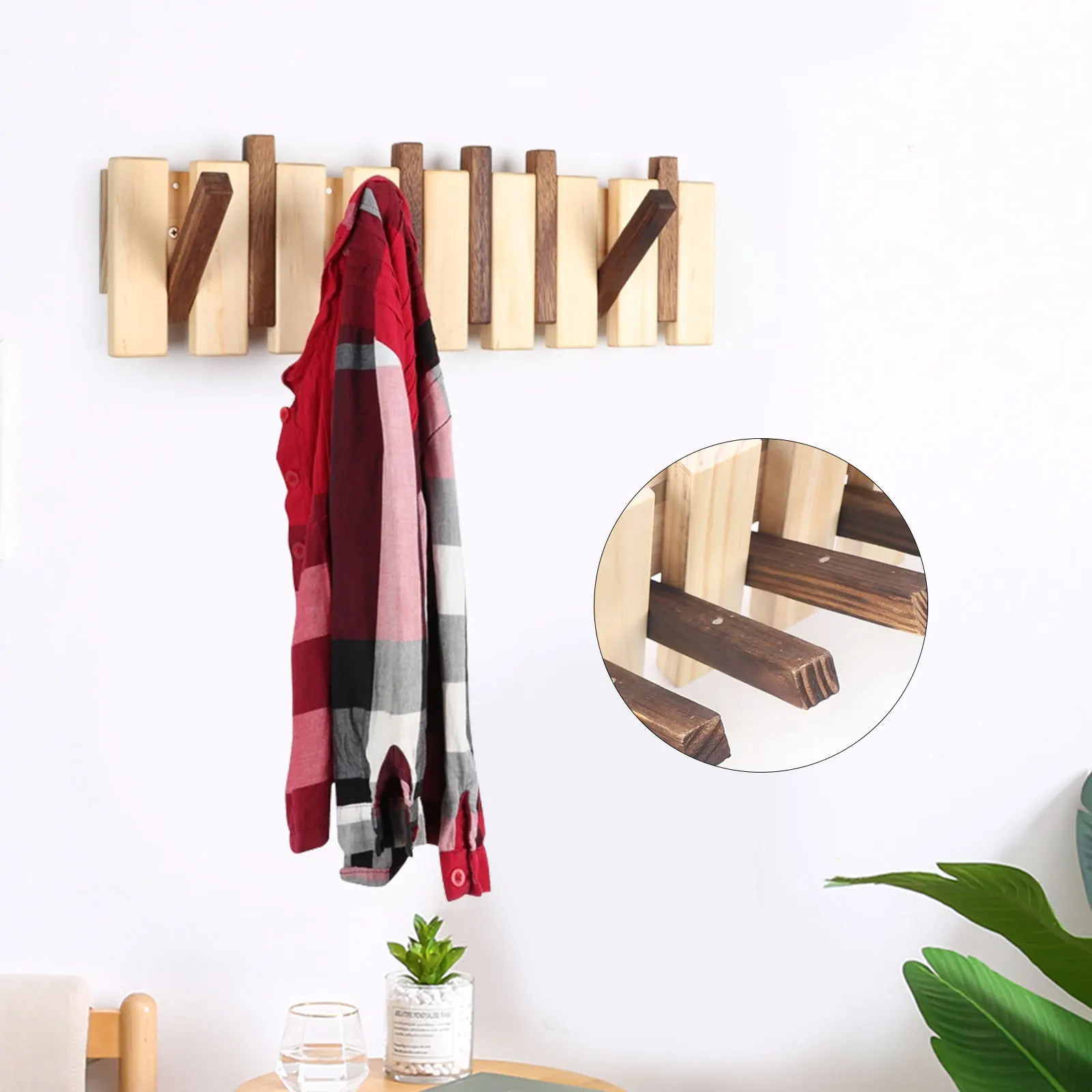 

50*18cm Wall Coat Rack with 8 Hooks Wooden Hanger Heavy Duty Clothing Storage Hanger Multi-Purpose Clothes Hanging Rack