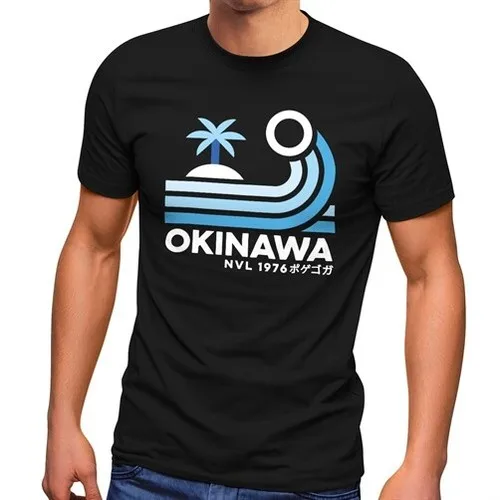 Camiseta Herren Japan Okinawa Schriftzug Retro Palme Welle Fashion Streetstyle