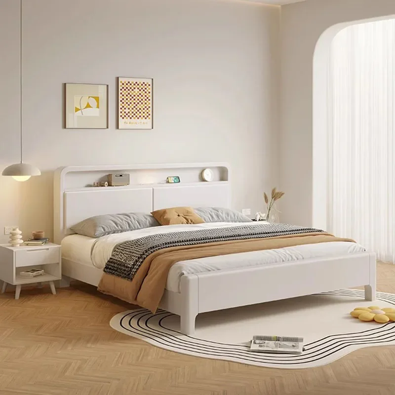 White Double Bed Solid Wood Simple High Quality High End Organizer Bed Minimalist Full Cameretta Completa Mobili Home Furniture