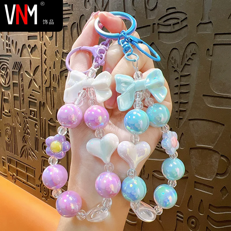 Creative Xiaoqing New Color Beaded Keychain Heart Shape Bag Small Pendant Supply