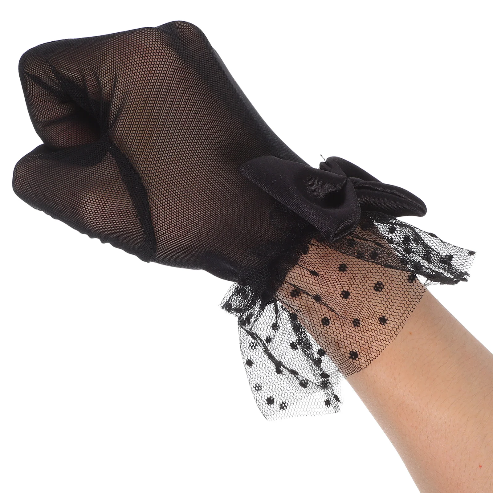 1 paio di guanti in pizzo da donna neri corti in rete floreale al polso eleganti guanti da tè per feste di matrimonio, banchetti serali