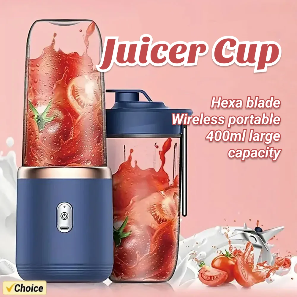 6 Blade Portable Juicer USB Rechargeable Juicer Stainless Steel Blade Cup Juicer Fruit Automatic Smoothie Blender Kitchen Tool