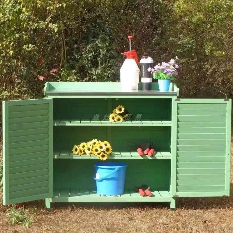 Outdoor solid wood cabinet, locker, anti-corrosion storage cabinet, wooden courtyard sundries storage box