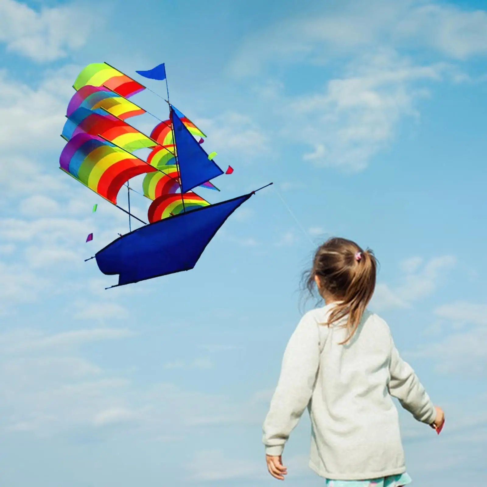 

Rainbow Sailboat Fly Kite Colorful Boat 3D Kite Portable Flying Kites Kids Game