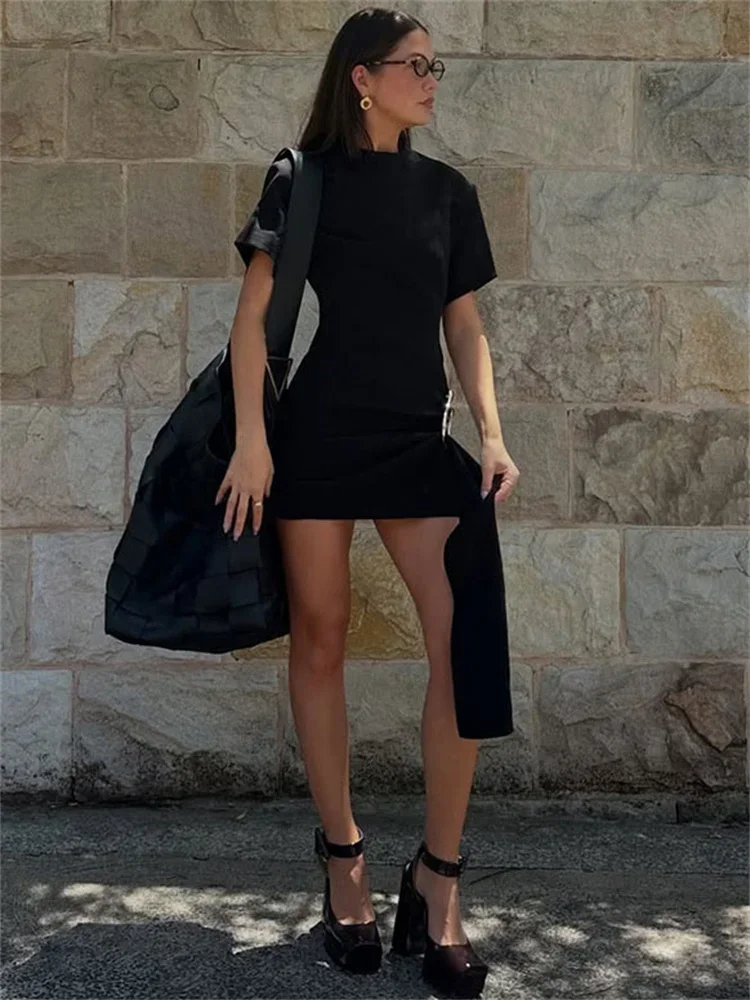 ファッションメタリックスリムミニドレス女性半袖ハイウエストフリルエレガントな包帯パーティードレス女性のボディコンドレス