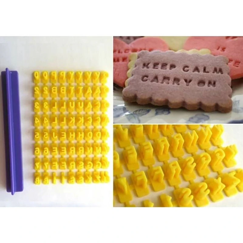 SEWS-Alphabet Letter Number Cookie Press Stamp Embosser Round Cutter Stencil Tools Fondant DIY Tool Cookie Decorations