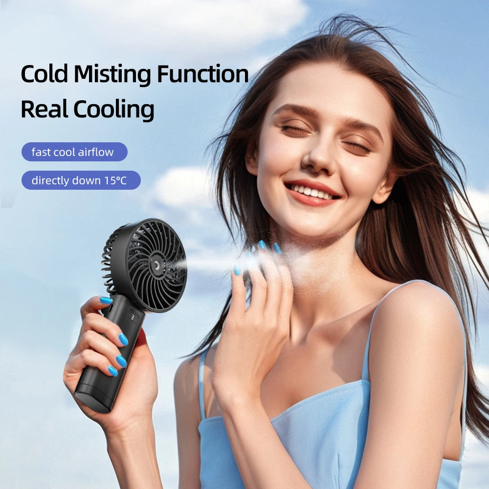 AMORMIYA Handheld Rechargeable 5inch Spray Fan 180°Foldable Handle Humidifier Mini Neck Fan for Home Room Outdoor Travel 5000mAh