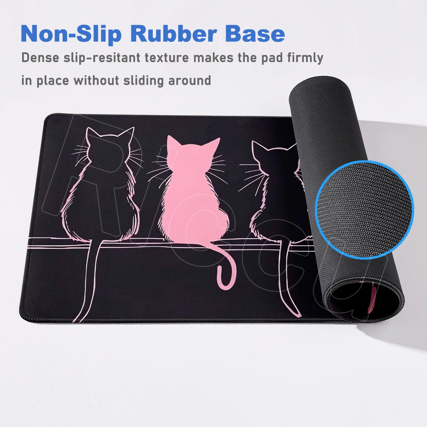 Tapete de mouse grande para escritório, xxl, gato fofo, 900x400mm, kawaii, acessórios de mesa de computador, mousepad grande, almofadas de borracha para gamer