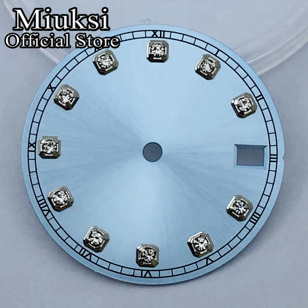 Miuksi 28.5mm black blue silver pink gray sterile watch dial fit NH34 NH35 movement fit 3/3.8/4.2 o\'clock crown