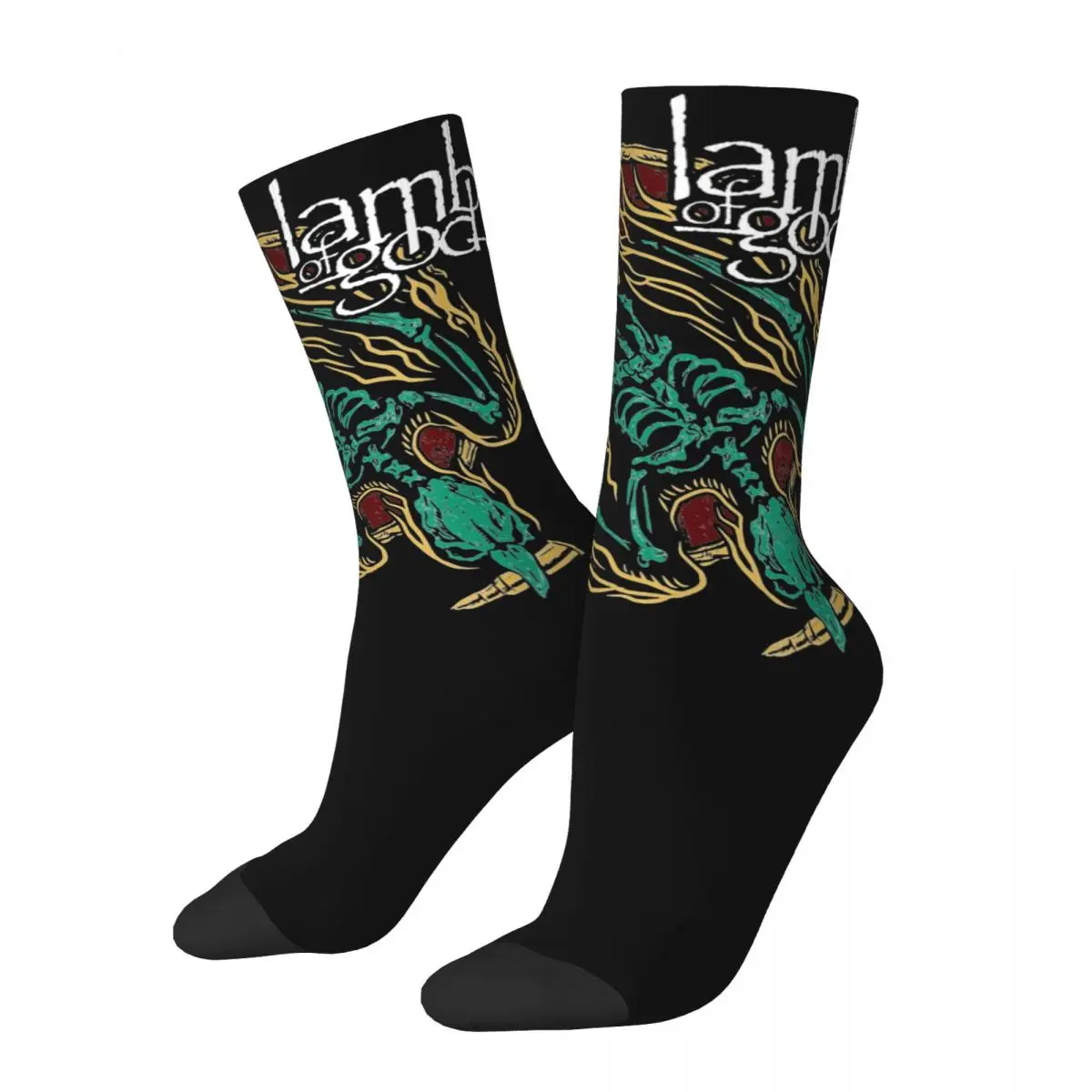 Casual Lamb Of God Band Design Print Socks Accessories All Seasons Skeleton Heavy Metal Super Soft Long Socks Non-slip