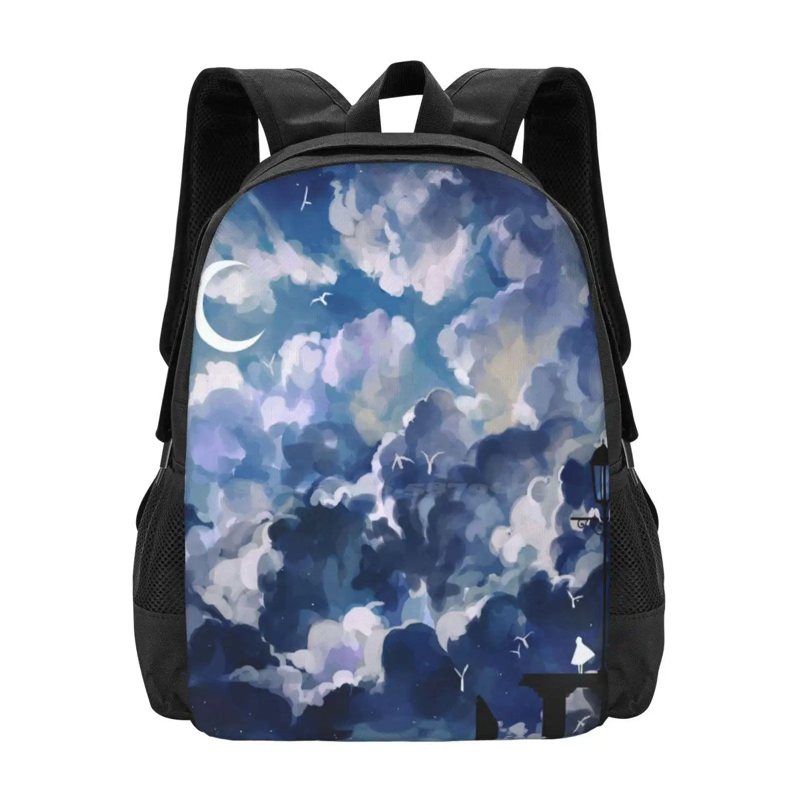 The Sky-Wanderer. Teen College Student Backpack Pattern Design Bags Landscape Journey Blue Clouds