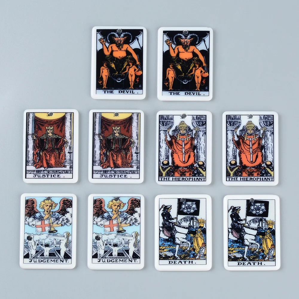 

Acrylic Tarot Card Charms Rectangular Double Sides Epoxy Devil Tower Justice Charm Pendant DIY Jewelry Crafts Accessories 8PCS