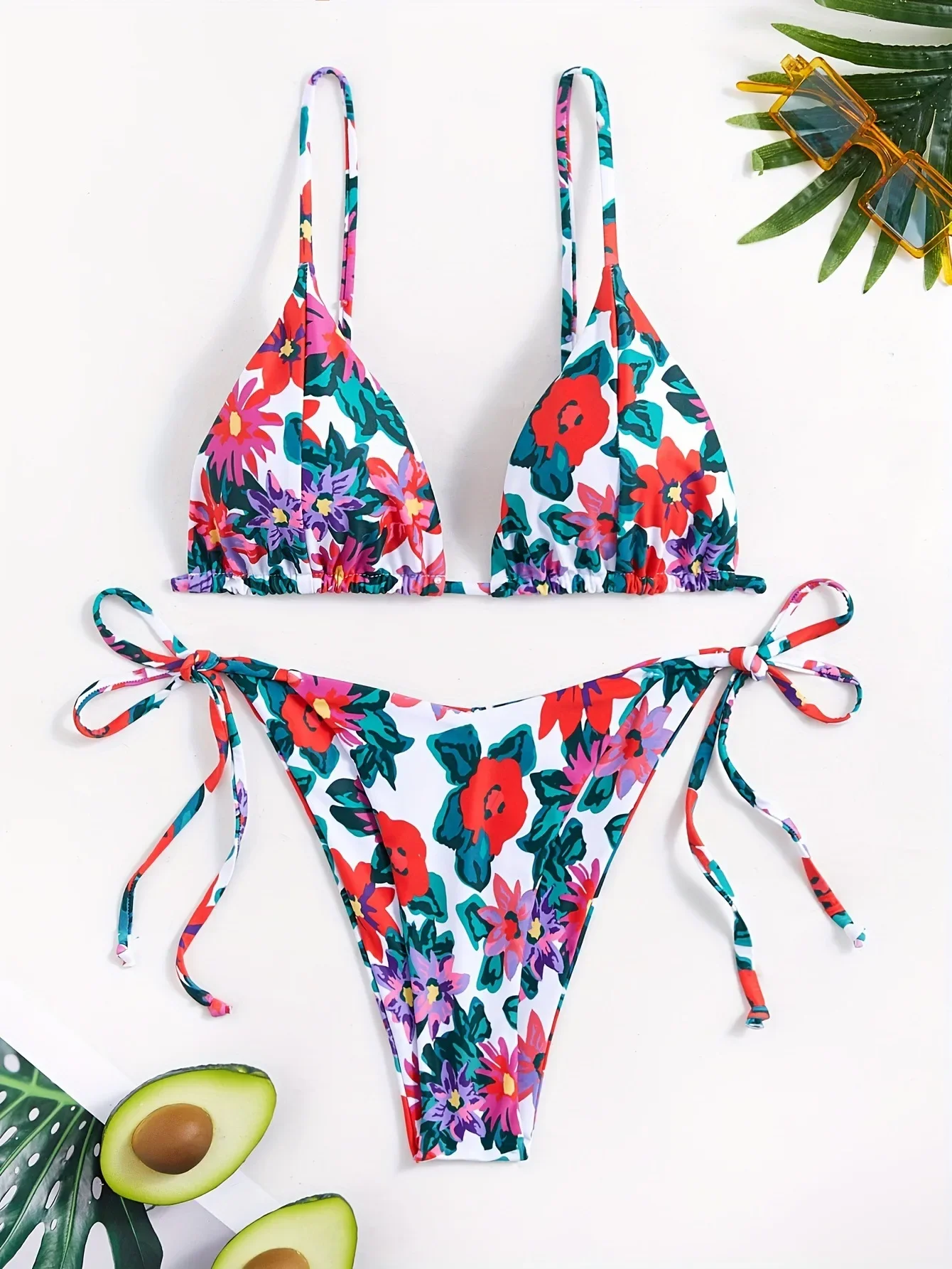 Sexy floral impressão conjuntos de biquínis triângulo duas peças gravata tanga maiô roupa de banho roupas de praia biquini tankini