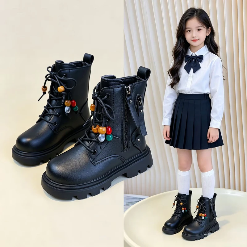 Classic Girls Platform Boots Spring Autumn Fashion Kids Causal Leather Boots Versatile Non-slip Black Brown Children Ankle Boots