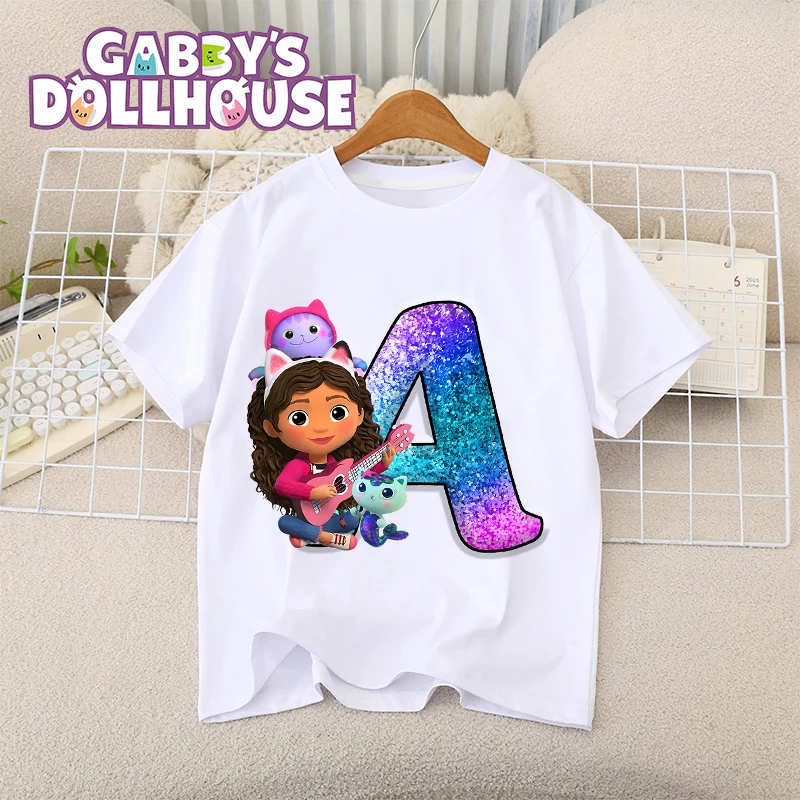 개비의 인형 집 티셔츠 코튼 반팔 귀여운 편지 A-Z 인쇄 유아 소녀 생일 의류 아동 의류 여름상의
