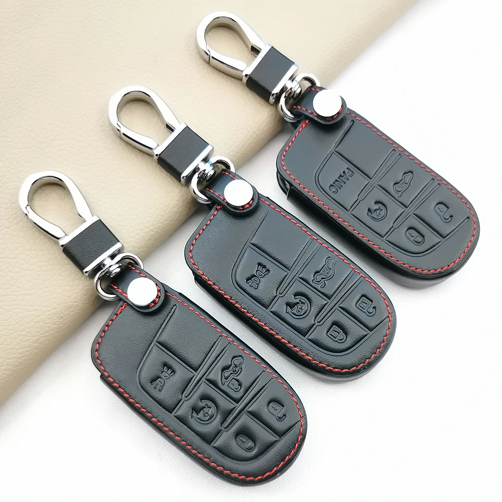 Leather Key Cover Case For Jeep Grand Cherokee Transformers 2014 2015 Chrysler 300C 5 Buttons Remote Control Car Accessories