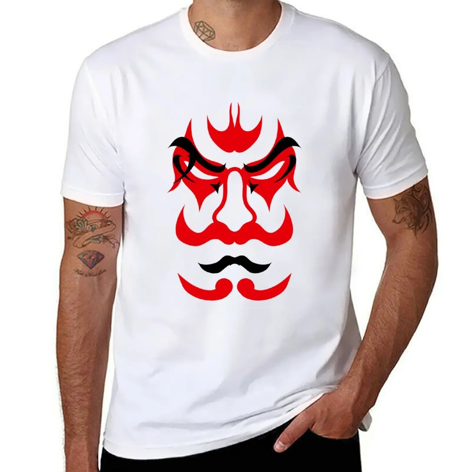 

Japanese Kabuki Face Paint in Red T-Shirt men t shirt cotton 100% essential t shirt T-Shirt