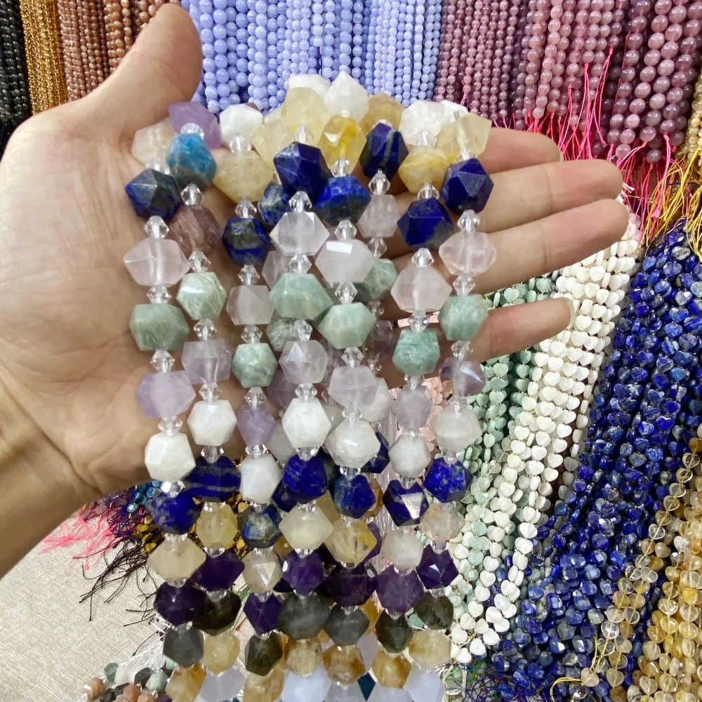 Semi-precious stones Lapis Amazonite Amethyst Faceted Hexagonal Loose Beads DIY for Jewelry Making Necklace Bracelet Beads