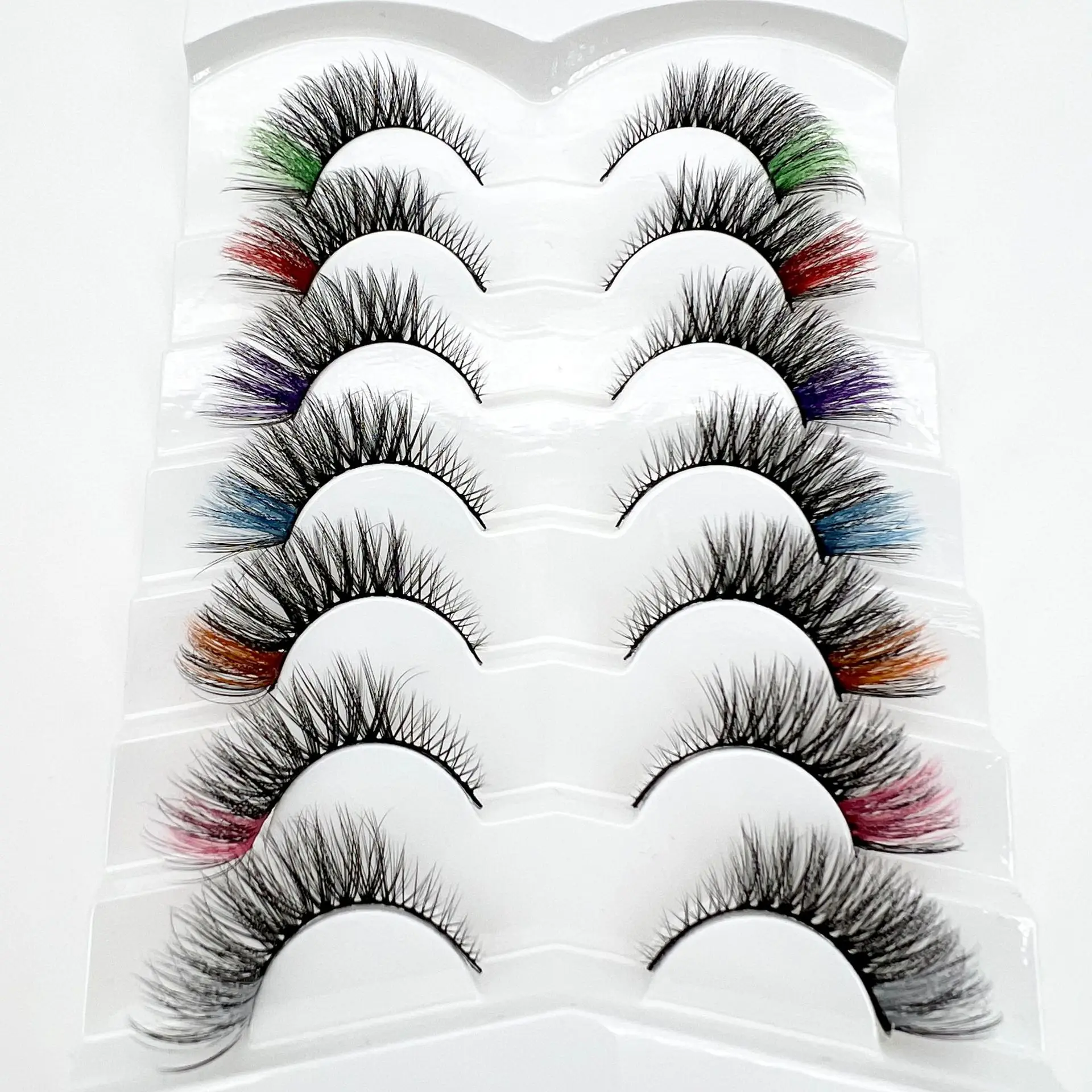 Colorful Fake Eyelash European American Synthetic Fiber 7pairs Cat Eye Thick Winged Eyelashes Bulk