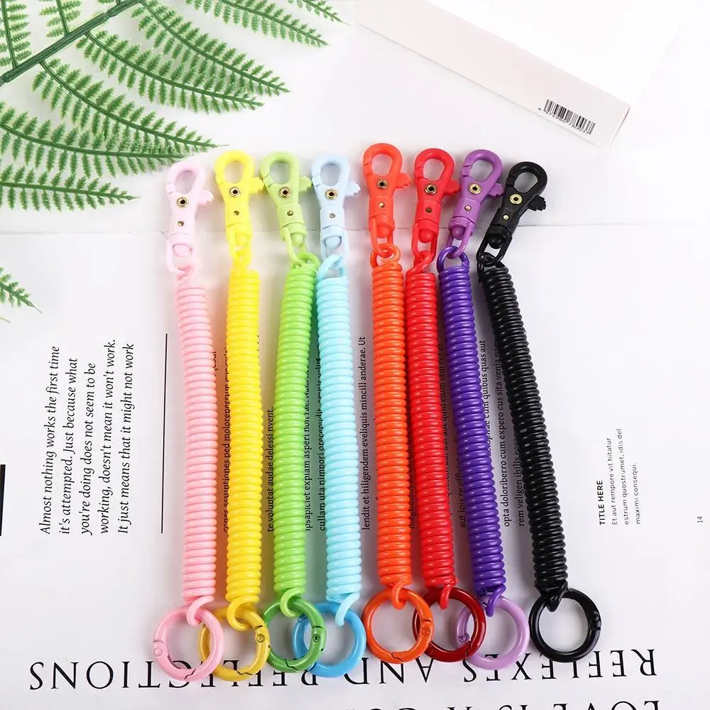 Lobster Clasp Rope Stretchy Coil Luggage Tags ID Key Tags Stretch Spring Coil Key Hooks Keyring Spring Keychain Bracelet Spring