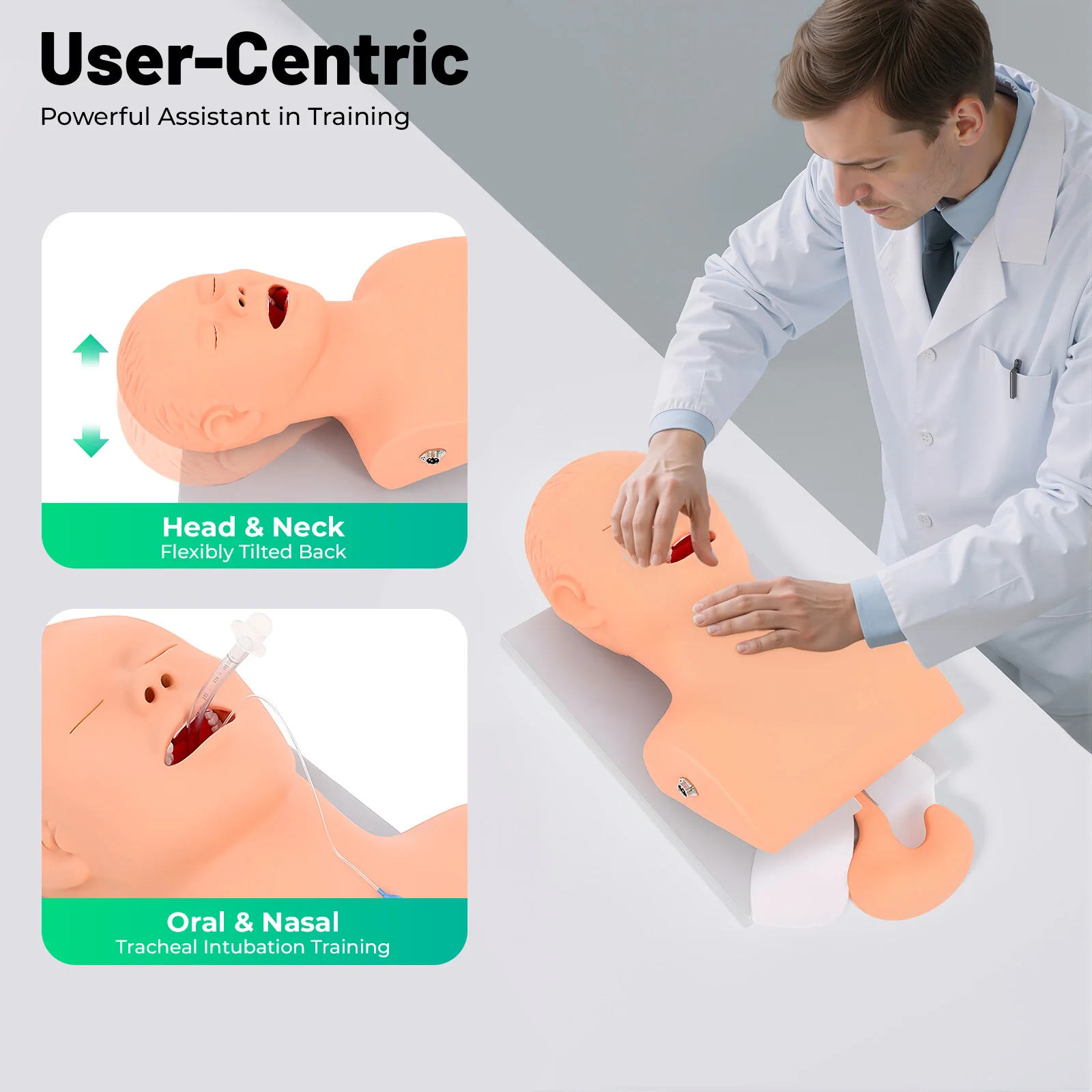 Electronic Intubation Model Oral Nasal Airway Training Manikin with Smart Alarm Light Monitor for Medical Teaching