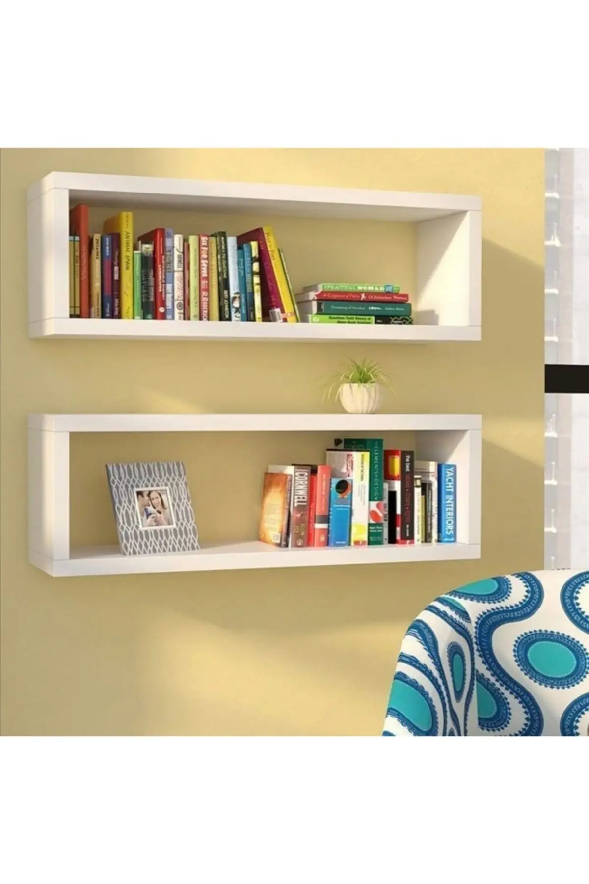 Wall Mounted Bookcase White 2 Li