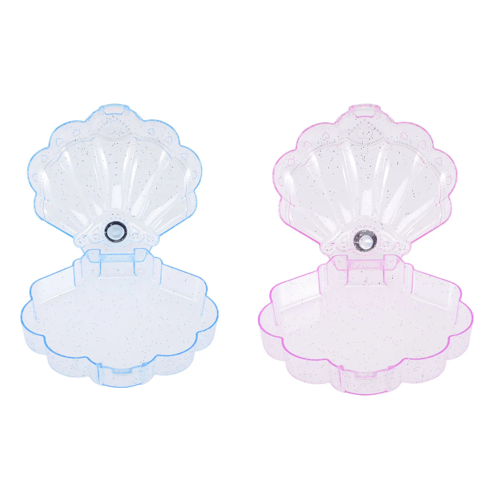 

2Pcs Kids Jewelry Box Creative Seashell Shape Clear Plastic Storage Container for Candy Trinkets Small Gift Case