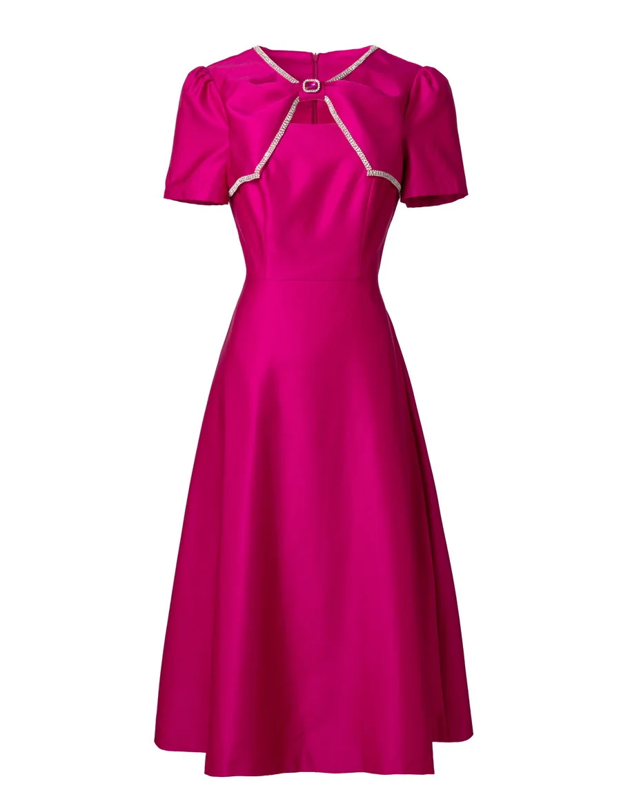 Zjyt primavera verão elegante frisado ocasião especial vestidos de festa para mulheres manga curta cor sólida midi aline vestido feminino robe