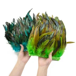 15-18cm Lake Blue Rooster Feather Trim Green Cocktail Plumes nastro con frange per artigianato fai da te cucito abbigliamento decorazioni per feste