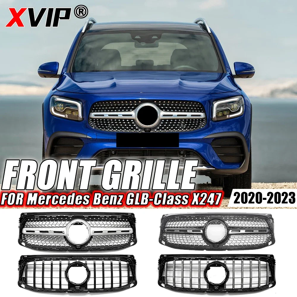 XVIP Glossy Black GTR Style Front Bumper Grille For Mercedes Benz GLB-Class X247 GLB250 GLB200 20-23 Diamonds Style Upper Grille