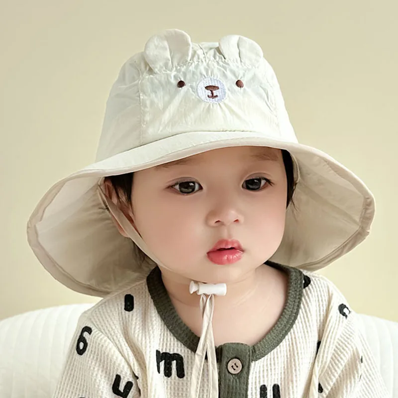 Cute Bear Kids Panama Basin Cap Cartoon Children Fisherman Hat Lovely Ear Baby Bucket Hat Boy Girl Sun Visors Bonnet 모자