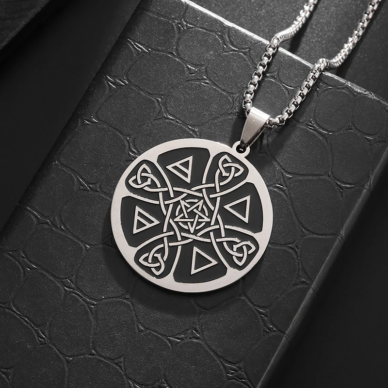 Stainless Steel Celtic Knot Pentagram Pendant Necklace for Men Women Punk Hip Hop Witch Knot Lucky Amulet Jewelry Gift image 3
