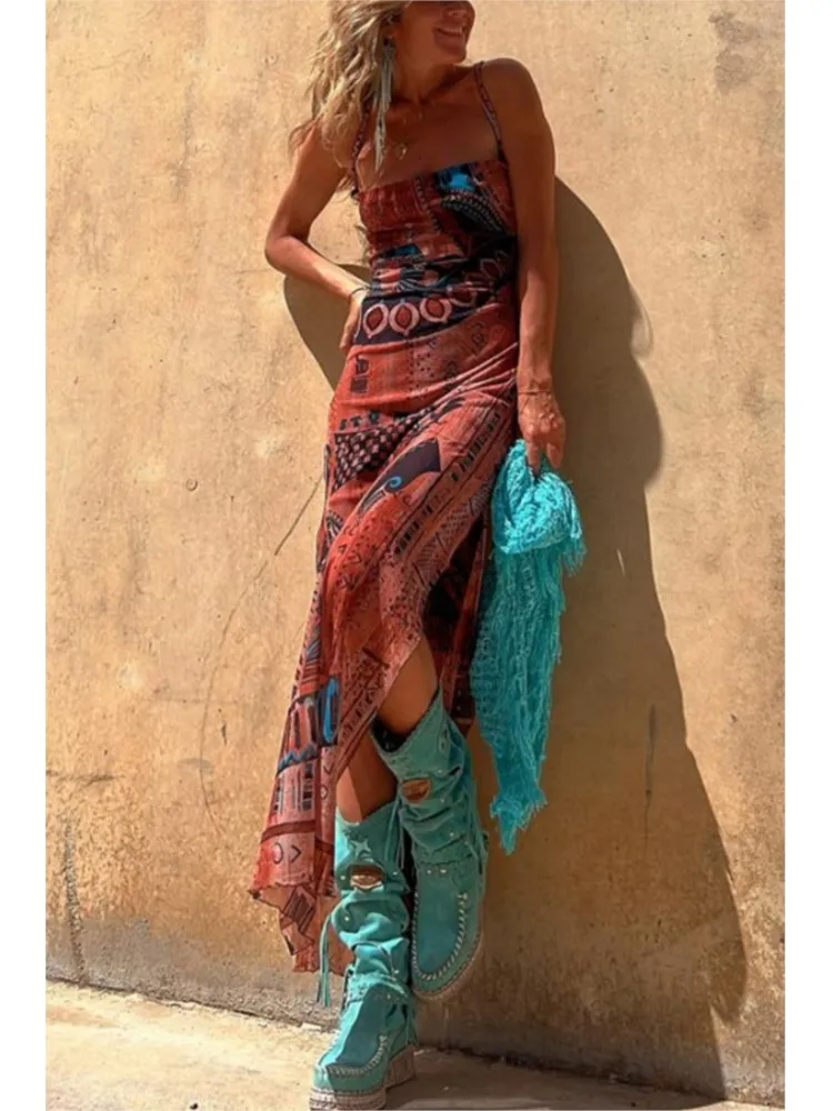 Sexy Backless Lace-up Mesh Dress Women 2024 Summer See-through Spaghetti Strape High Split Vacation Long Dresses Beach Vestidos