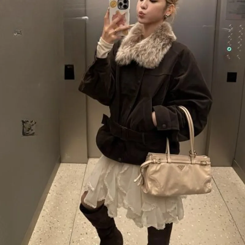 

Old Money Retro Fur Collar Cotton Coat Women's Autumn and Winter New Thickened Warm Casual Design Sense To Overcome Jacket