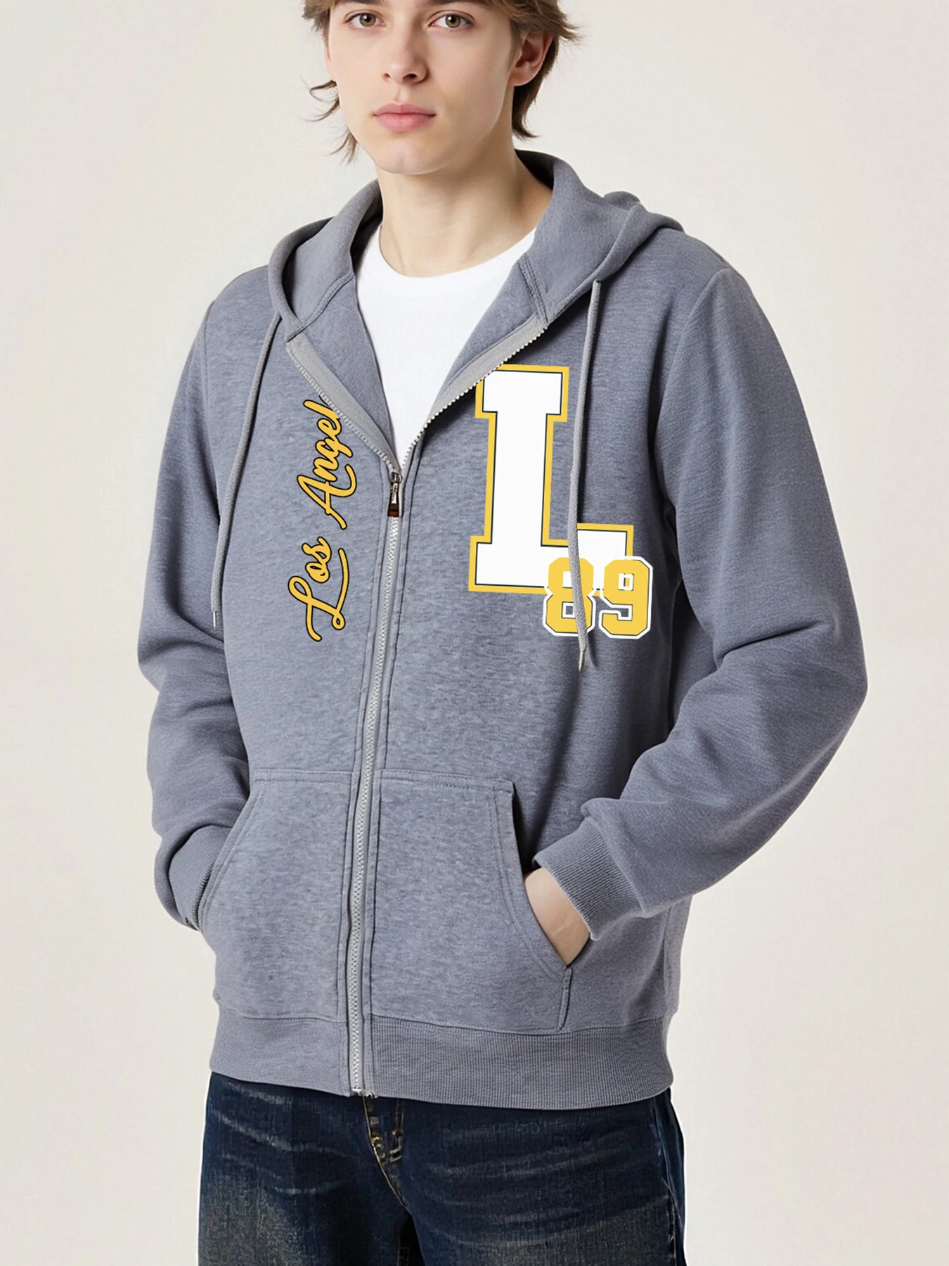 남성용 대형 L 사이즈 및 89 번호 프린트 지퍼 코트, 패션 소프트 후드티, 가을 루즈 빈티지 의류, 남성 캐주얼 긴팔