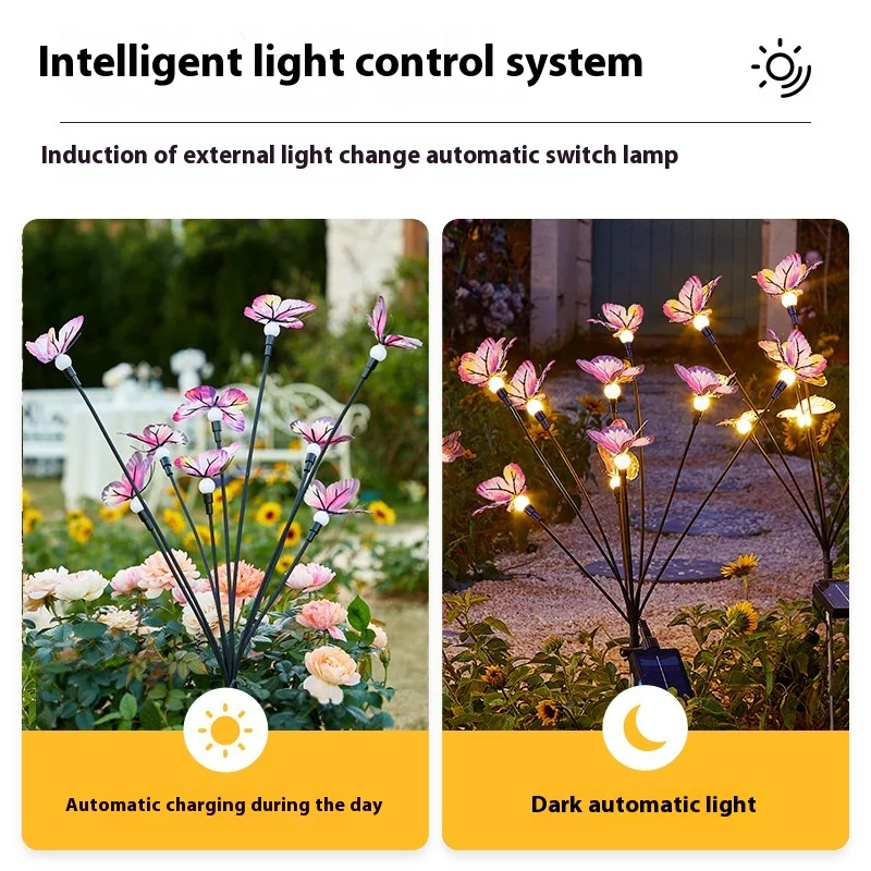Lampada da terra solare impermeabile a LED, lampada a farfalla lucciola, luci solari da esterno per prato da giardino