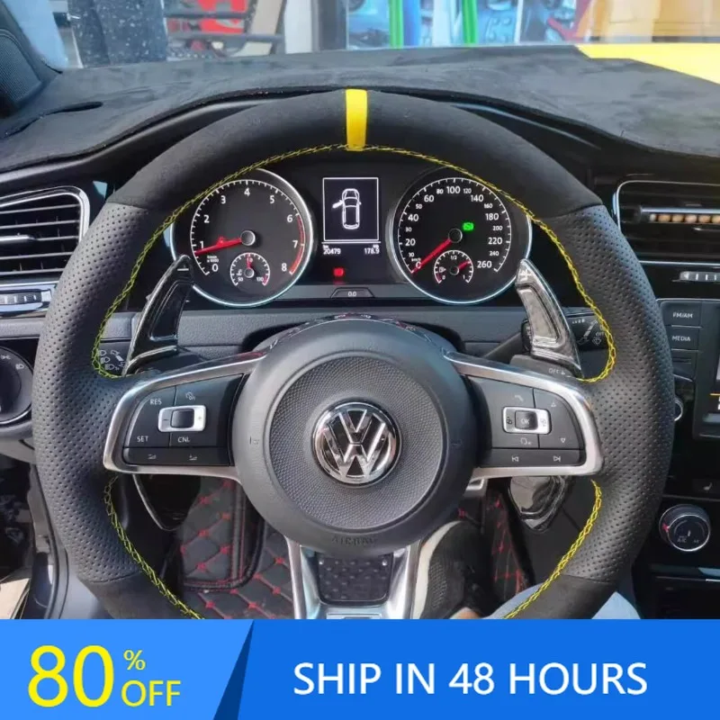 

Оплетка для руля из натуральной кожи для Volkswagen VW Golf R MK7 Golf 7 GTI VW Polo Scirocco 14-16