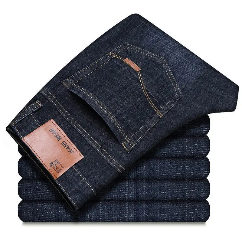 

Summer slim fit men's micro elastic jeans fashion blue comfortable business straight leg casual pants brand men's clothing pants