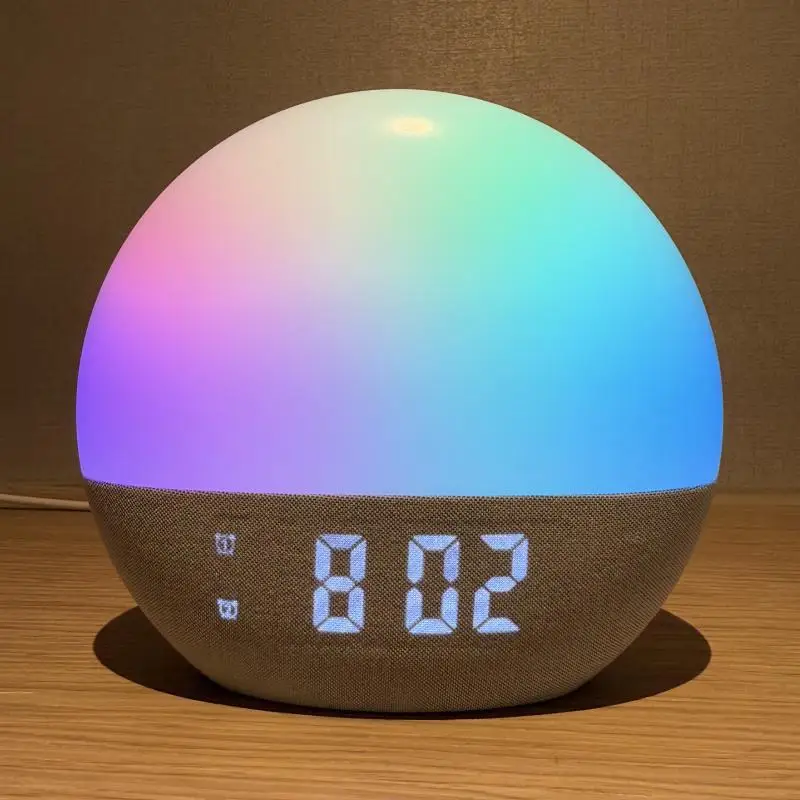 

Wake Up Light Sunrise Alarm Clock FM Radio with White Noise Stepless Dimmer Digital Alarm LED Rainbow Clock Bedside Night Light