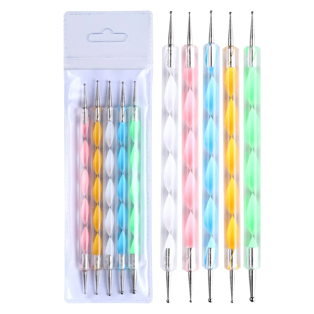 Arte Clavo 5pcs Professional Drawing Nail Pen Nail Art Pen 2 Way Dotting Pen Set For UV Gel Nail Painting Brush Rhinestones Tool