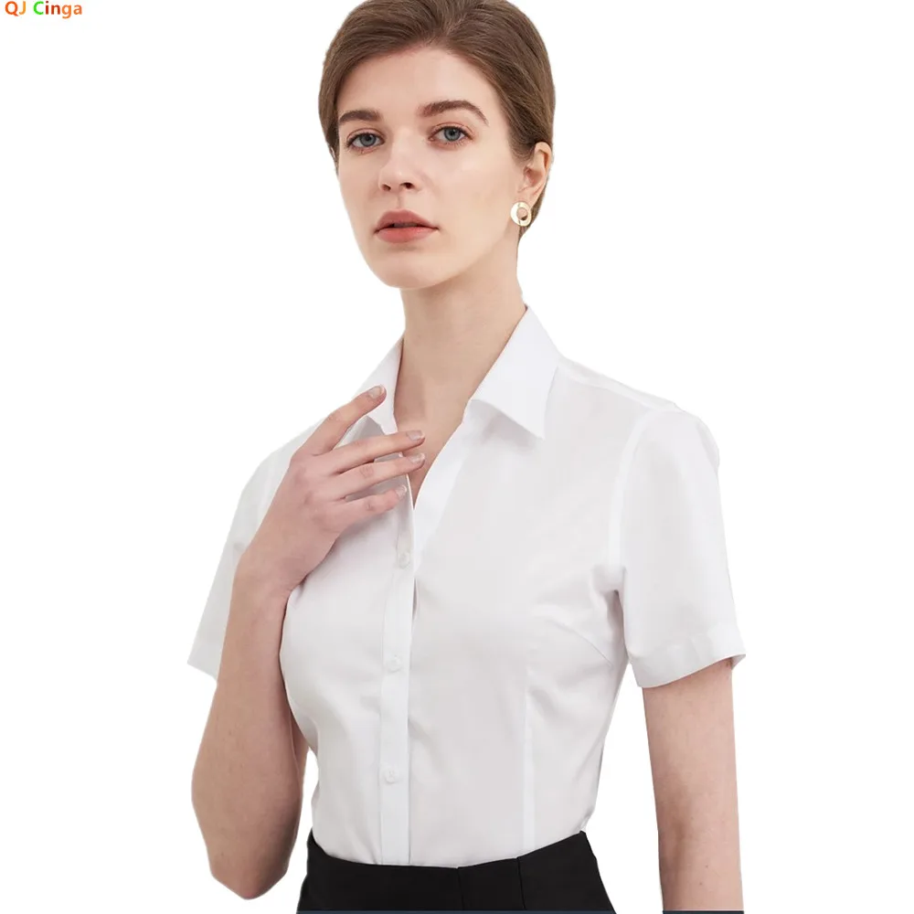 

Летняя белая женская рубашка с короткими рукавами без железа, синие хлопковые рубашки, устойчивые к морщинам деловые повседневные, азиатские размеры XXS-3XL.