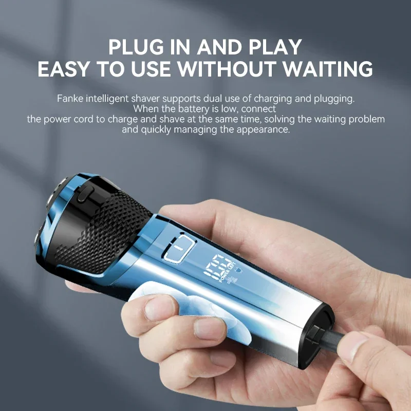 Alat cukur listrik Kemei, dapat diisi ulang, pisau cukur pria basah dan kering dengan tampilan layar IPX7 dapat dicuci 2000mah kapasitas besar baterai