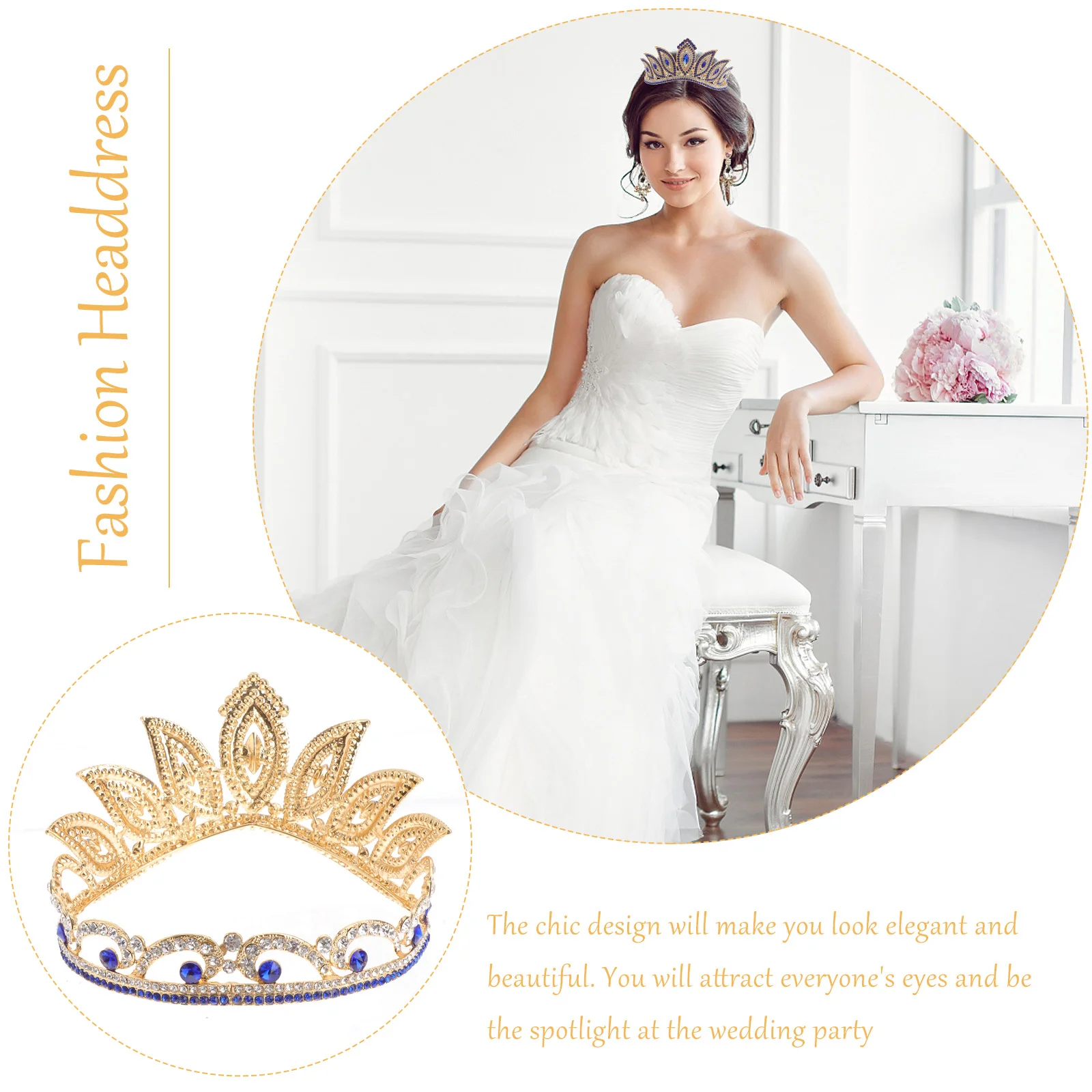 

Rhinestone Crown Banquet Bridal Crowns Wedding Accessories Cosplay Round Vintage Baroque Headpiece Headwear Hair Decor