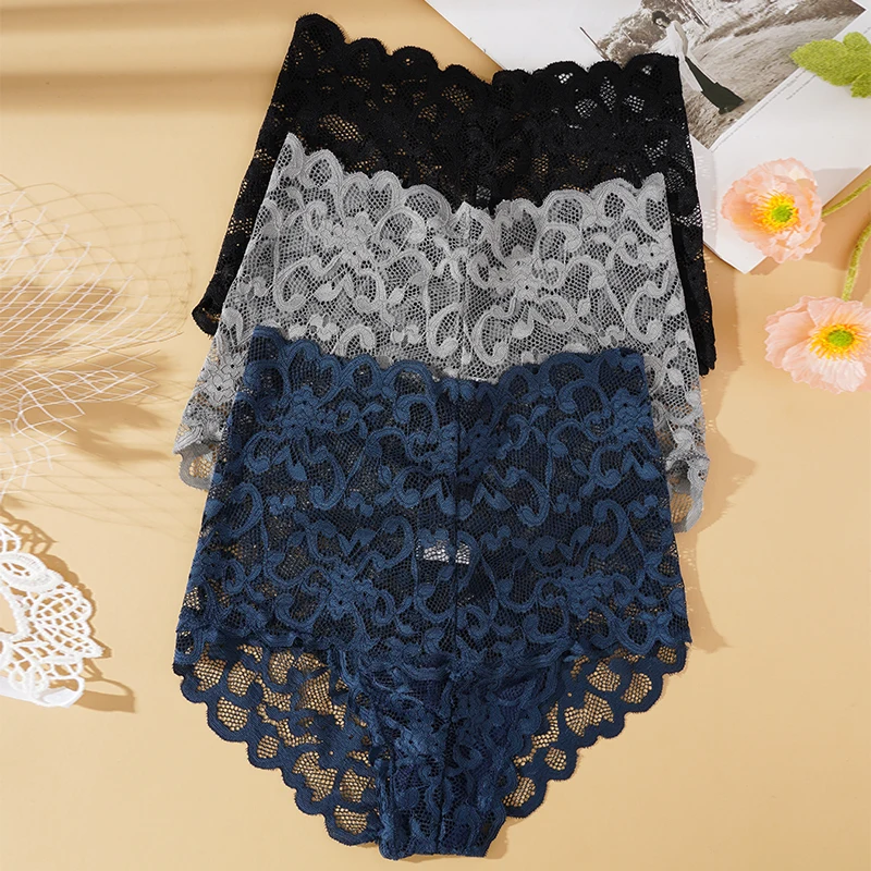 Sexy Floral Lace Briefs Women High Waist Soft Lingerie Comfortable Female Underwear Girls Intimates Panties