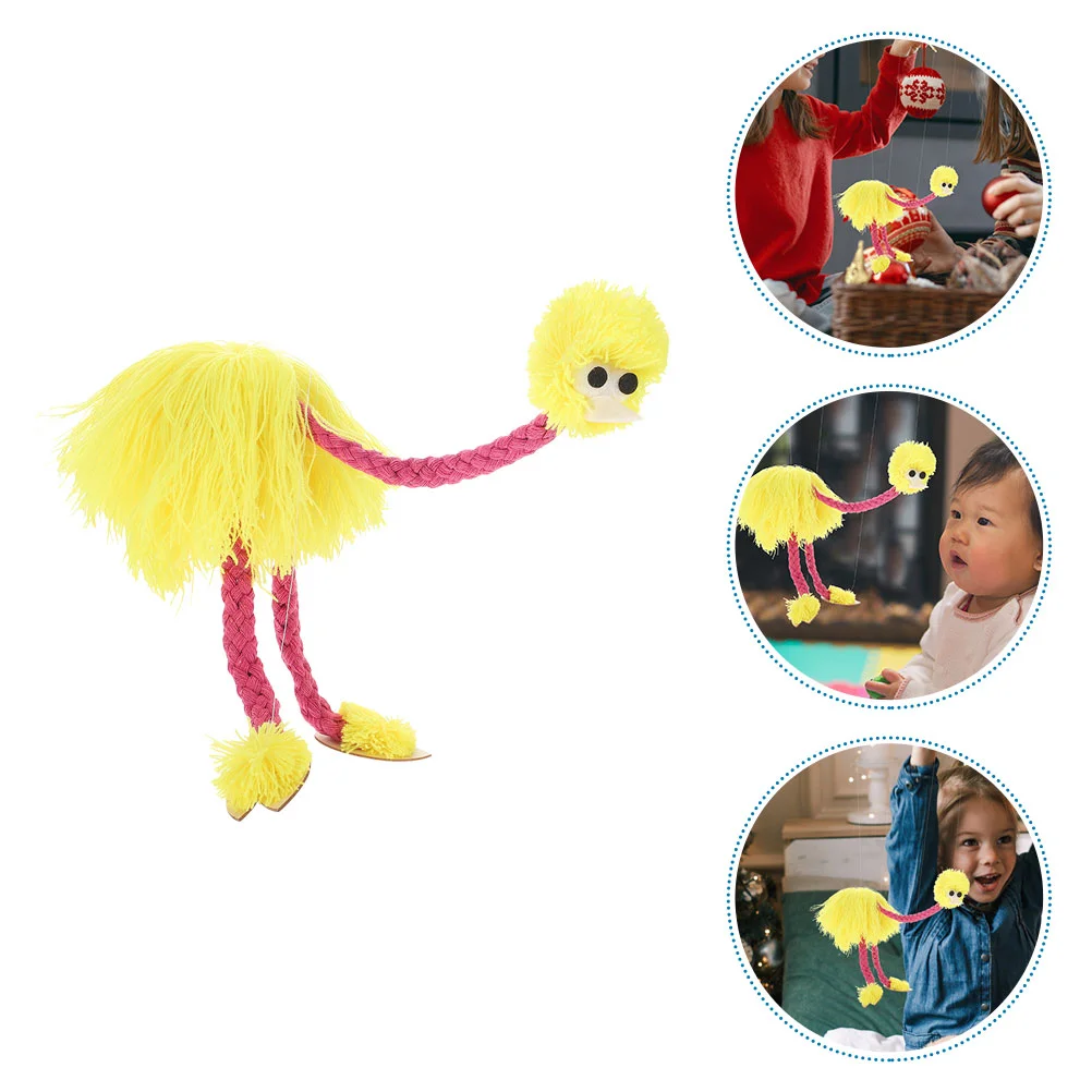 Plush Animal Ostrich Marionette Baby Unique Puppets Cosplay Yellow Pine Wood Children's