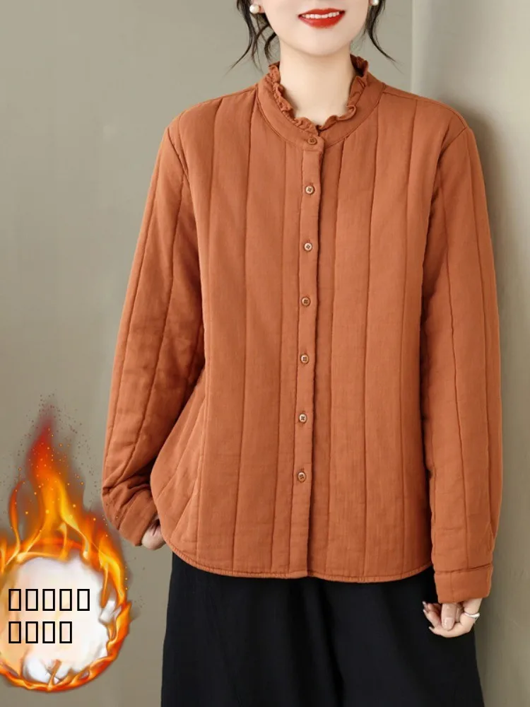 

Художественное хлопково-льняное пальто для женщин, зимняя верхняя одежда с воротником-ушками, теплое хлопковое пальто, утепленная хлопковая верхняя одежда