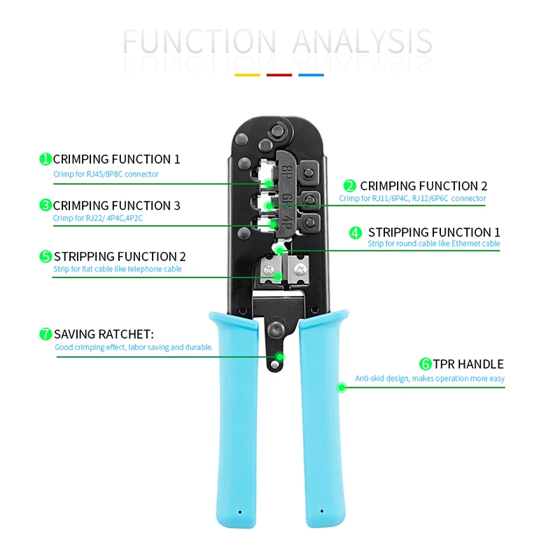 T50 RJ45 Crimper RJ11 RJ45 Crimping Tool Ethernet Network LAN Cable Crimper Cutter Stripper Plier for 6P 8P RJ-11/RJ-12 RJ-45