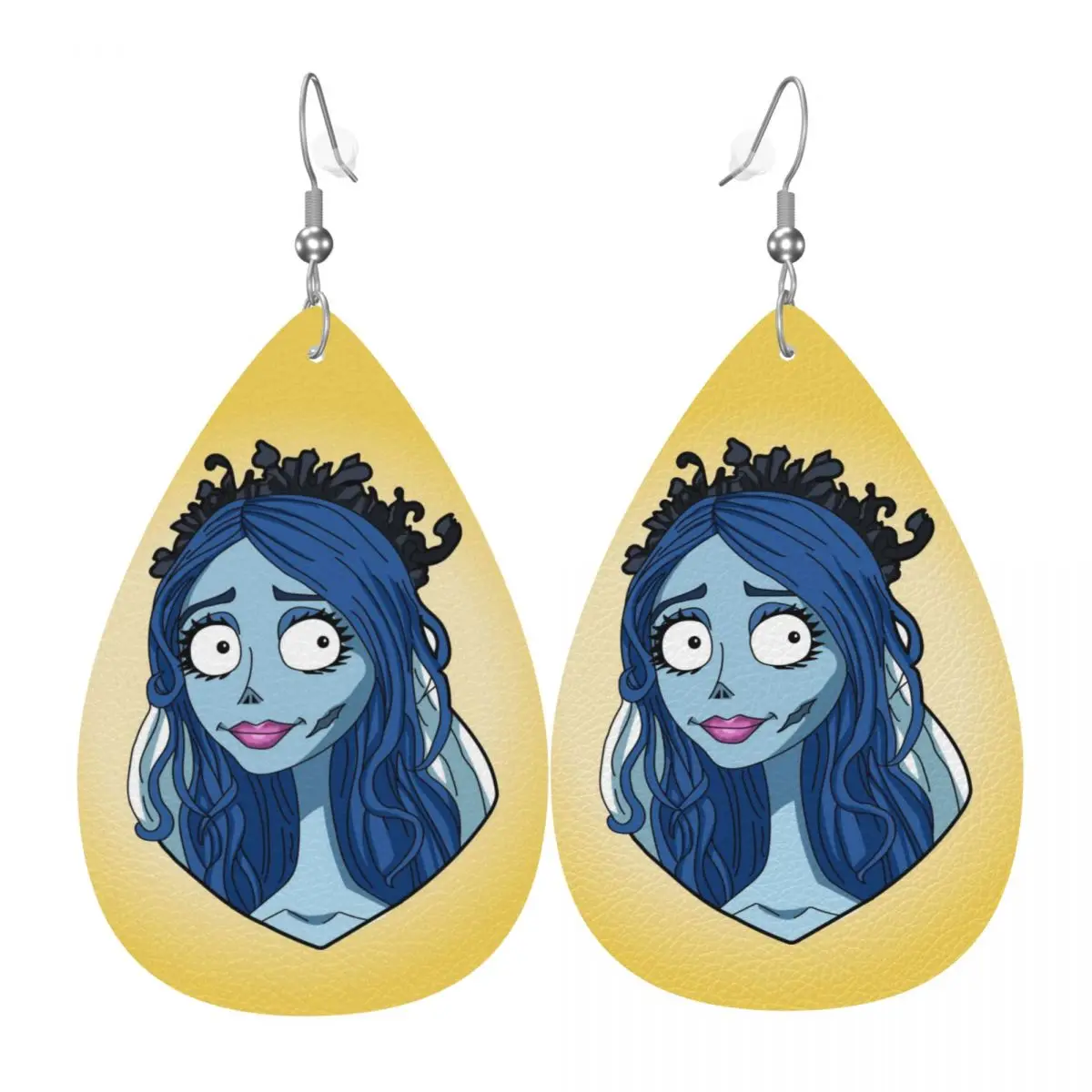 Custom Anime Movie C-Corpse Bride Leather Teardrop Earrings For Women Sorrow Love Story Jewelry Accessories For Valentine's Day