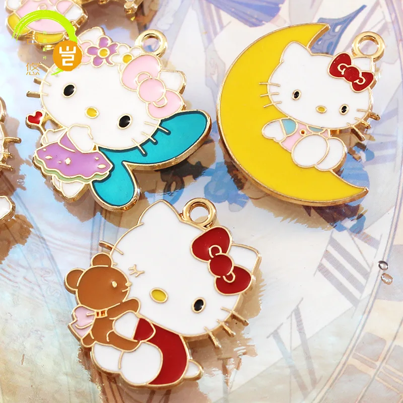 5PCS Sanrio Cartoon Hello Kitty DIY Jewelry Accessories Cute Hand Ornaments Hair Accessories Earrings Pendant Handmade Materials